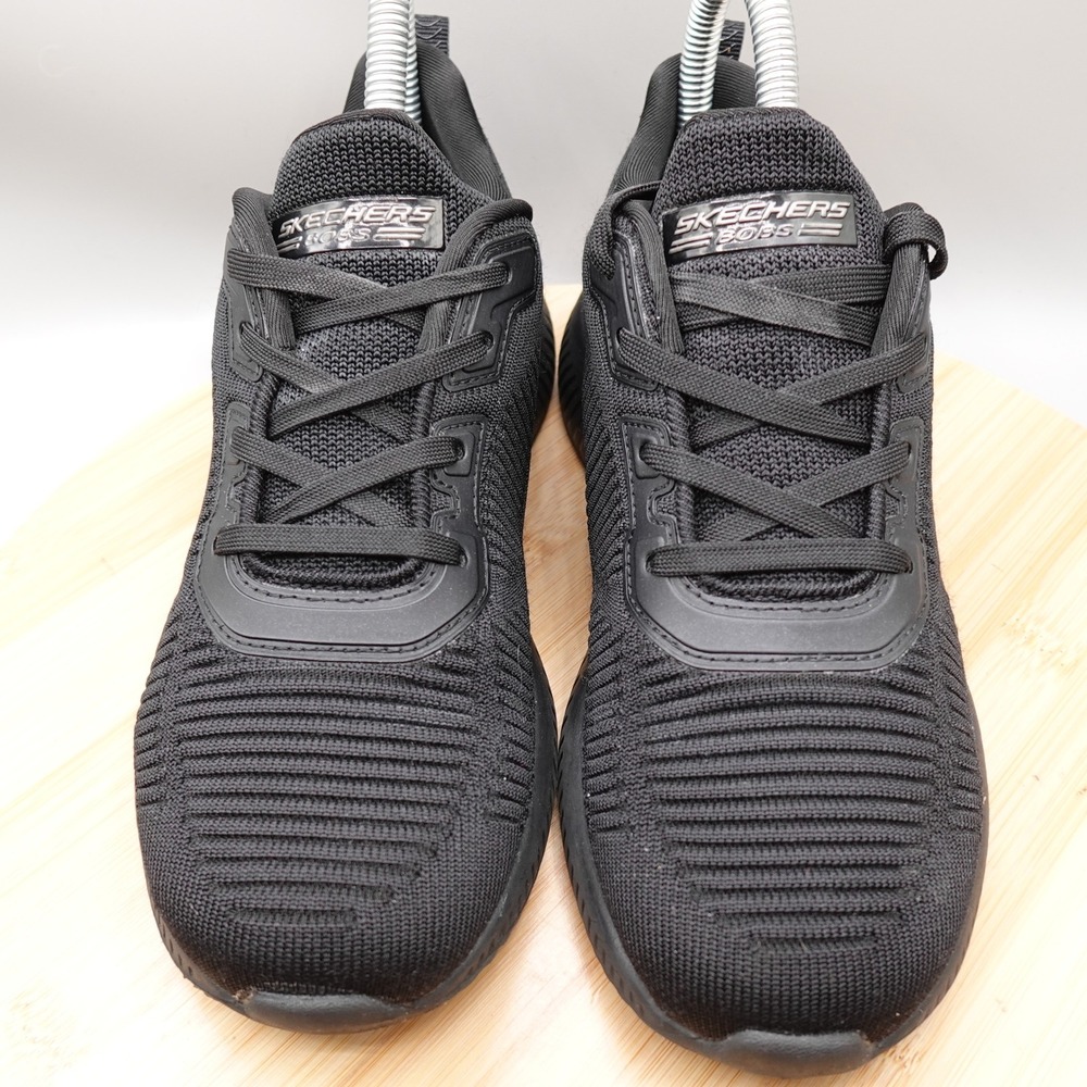 Skechers Shoes Womens 6 Bobs Sport Squad 3 Black Knit Memory Foam Sneakers 32504 - Picture 2 of 9